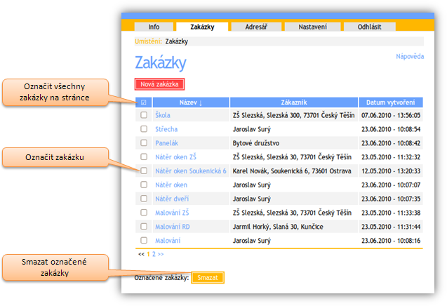 Mazání zakázky